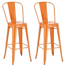 Set of Two Aiden Metal Bar Stools with Backrests and Footrests – Orange