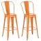 Set of Two Aiden Metal Bar Stools with Backrests and Footrests – Orange