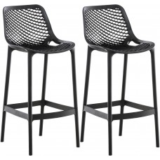 Set of Two Air Indoor and Outdoor Bar Stools with Backrests and Footrests – Black