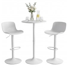 Velor Bar Table Set with Two Height-Adjustable Plastic-Seat Bar Stools – White