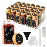 24er-Set eckige Gewürzgläser mit Bambusdeckeln, 120 ml, inklusive Zubehör