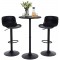 Velor Bar Table Set with Two Height-Adjustable Plastic-Seat Bar Stools – Black