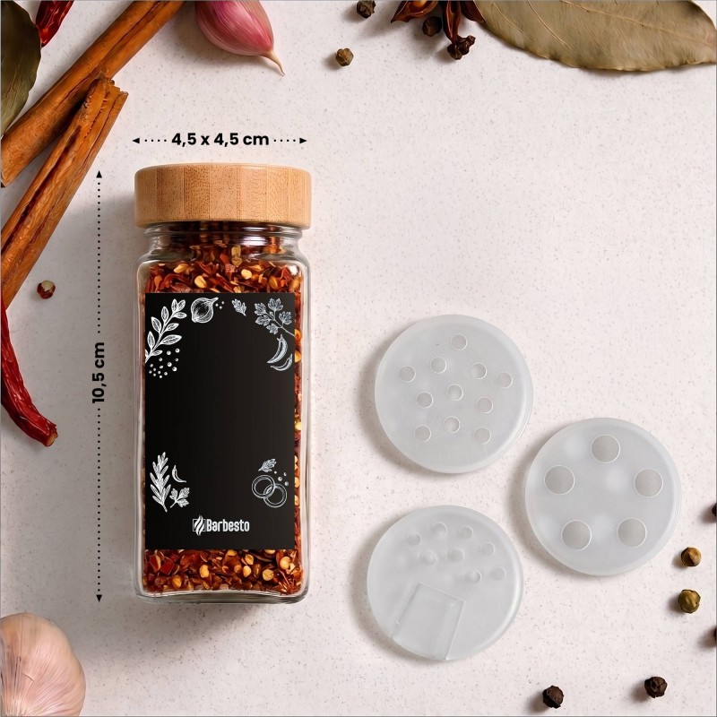 24er-Set eckige Gewürzgläser mit Bambusdeckeln, 120 ml, inklusive Zubehör