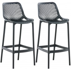 Set of Two Air Indoor and Outdoor Bar Stools with Backrests and Footrests – Dark Grey