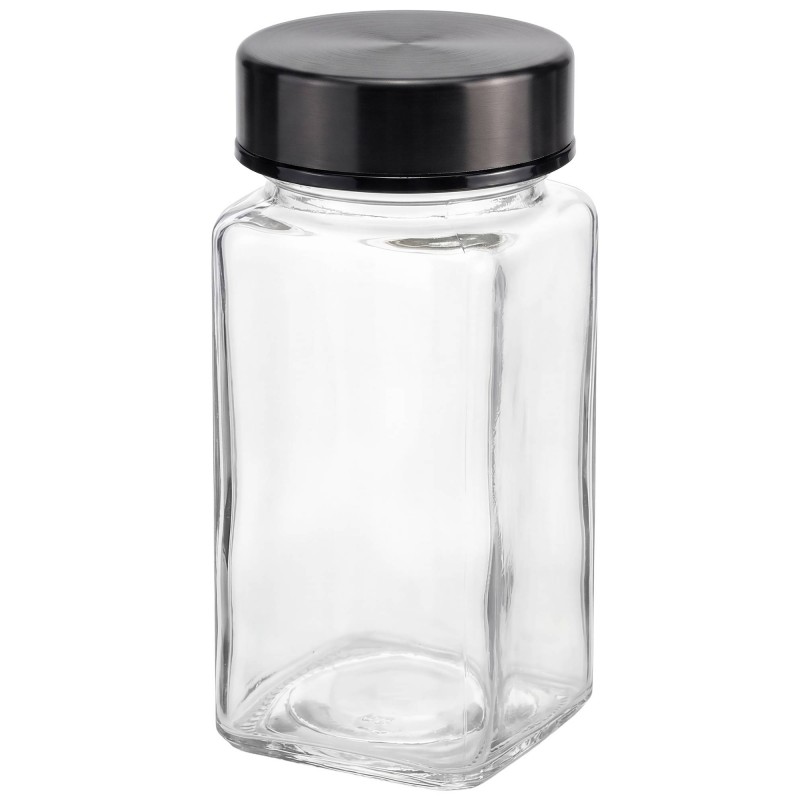 24er-Set eckige Gewürzgläser mit schwarzen Edelstahldeckeln, 120 ml, inklusive Zubehör