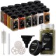 24er-Set eckige Gewürzgläser mit schwarzen Edelstahldeckeln, 120 ml, inklusive Zubehör