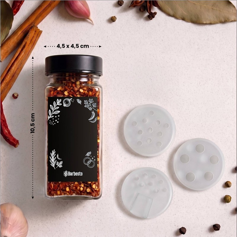 24er-Set eckige Gewürzgläser mit schwarzen Edelstahldeckeln, 120 ml, inklusive Zubehör