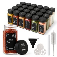Set of 24 Square Spice Jars with Black Plastic Lids, 120 ml, with Accessories