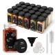 24er-Set eckige Gewürzgläser mit schwarzen Kunststoffdeckeln, 120 ml, inklusive Zubehör