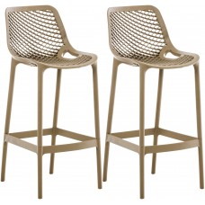 Set of Two Air Indoor and Outdoor Bar Stools with Backrests and Footrests – Taupe
