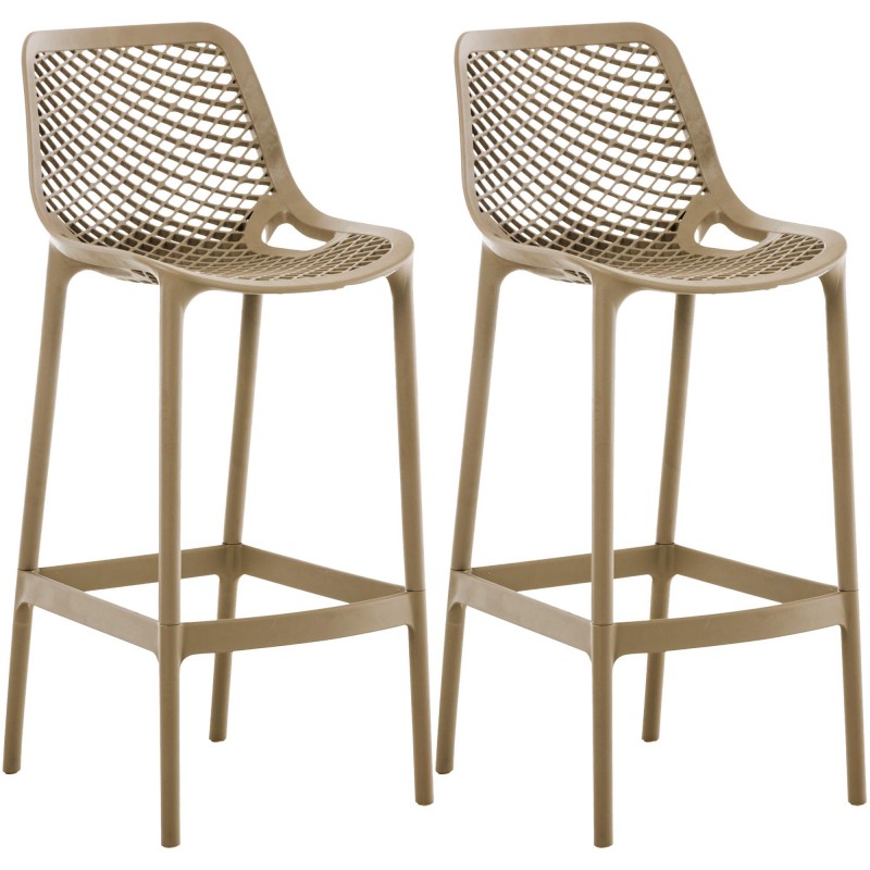Set of Two Air Indoor and Outdoor Bar Stools with Backrests and Footrests – Taupe