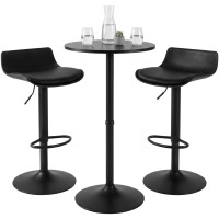 Bartisch-Set Navo mit zwei höhenverstellbaren Barhockern mit Kunstlederpolsterung – Schwarz