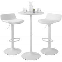 Bartisch-Set Navo mit zwei höhenverstellbaren Barhockern mit Kunstlederpolsterung – Weiß