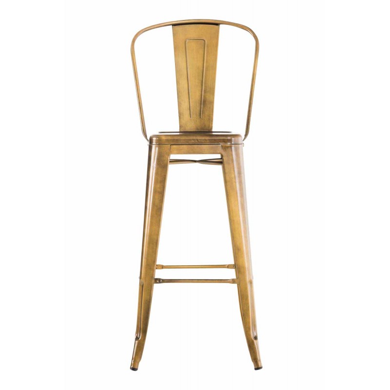 Set of Two Aiden Metal Bar Stools with Backrests and Footrests – Gold