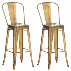 Set of Two Aiden Metal Bar Stools with Backrests and Footrests – Gold