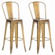 Set of Two Aiden Metal Bar Stools with Backrests and Footrests – Gold