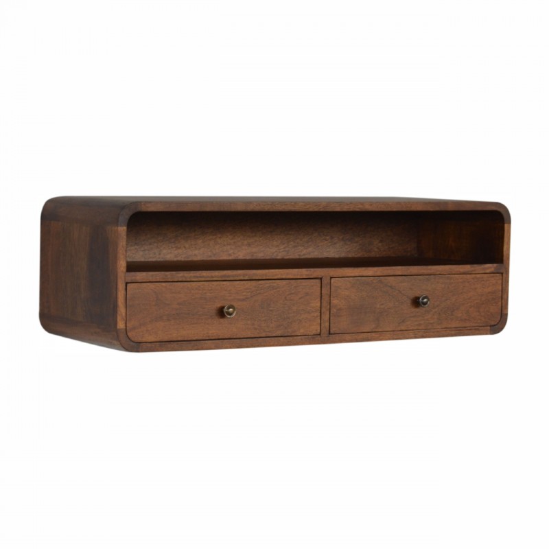 Floating Chestnut Wall-Mounted Console Table with Shelf