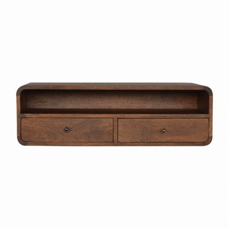 Floating Chestnut Wall-Mounted Console Table with Shelf