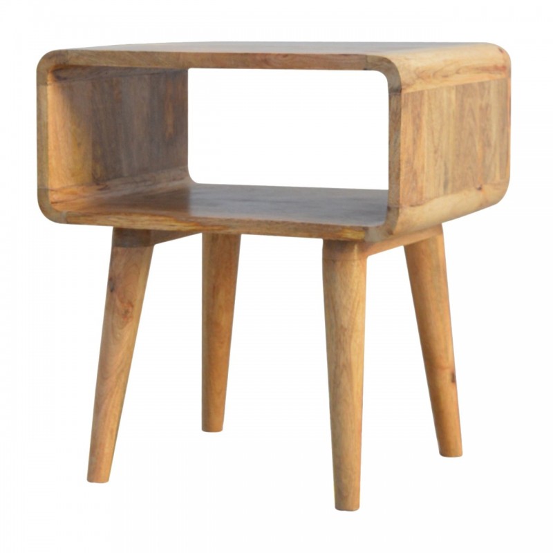 Curved Oak-Ish Open Shelf Nordic Nightstand