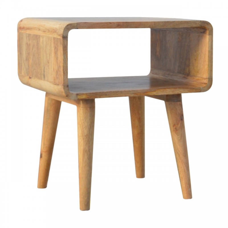 Curved Oak-Ish Open Shelf Nordic Nightstand