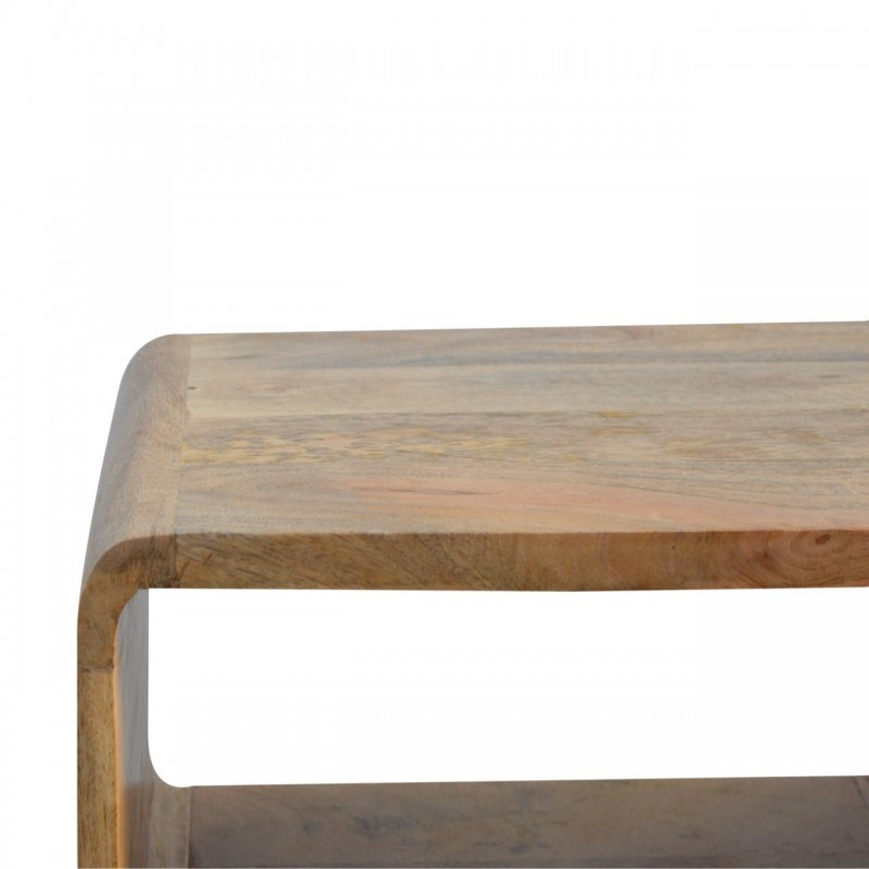 Curved Oak-Ish Open Shelf Nordic Nightstand