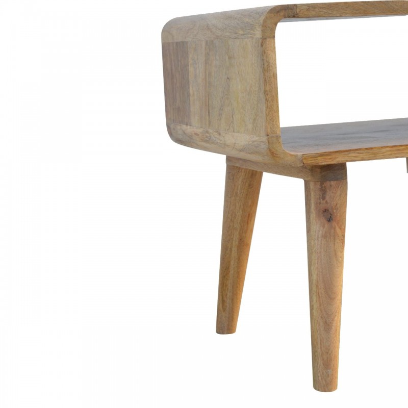 Curved Oak-Ish Open Shelf Nordic Nightstand