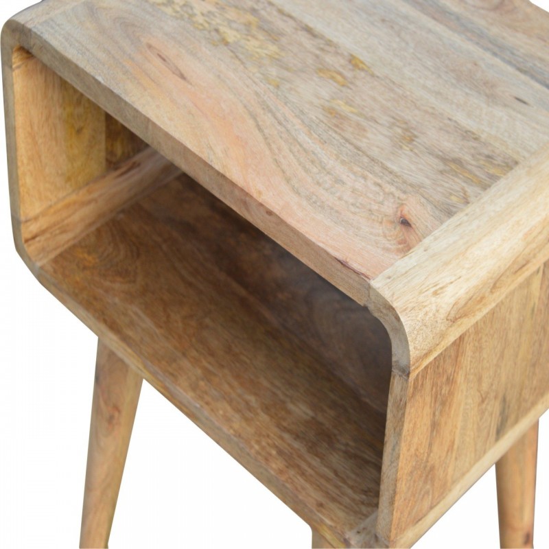 Curved Oak-Ish Open Shelf Nordic Nightstand
