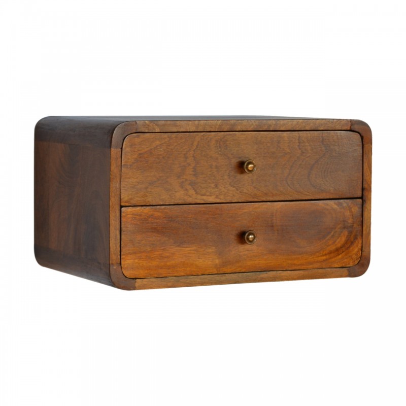 Curved Chestnut Floating Bedside Table with 2 Drawers