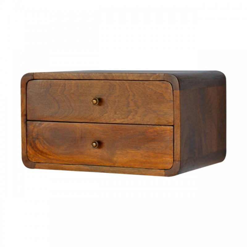 Curved Chestnut Floating Bedside Table with 2 Drawers