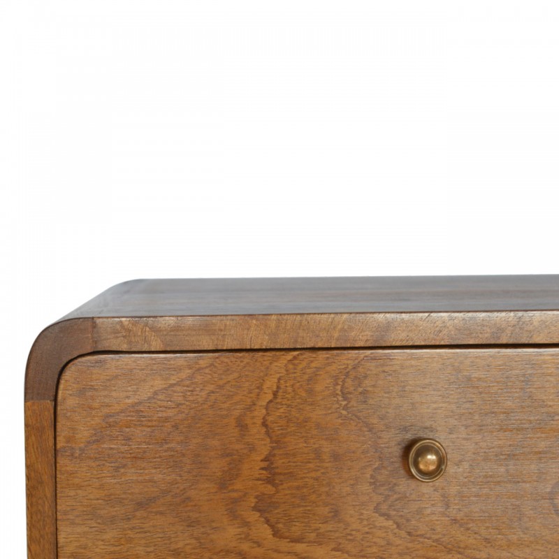 Curved Chestnut Floating Bedside Table with 2 Drawers