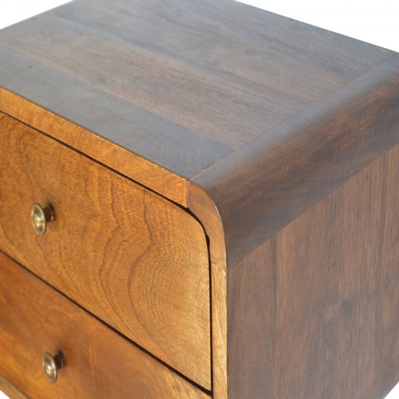 Curved Chestnut Floating Bedside Table with 2 Drawers