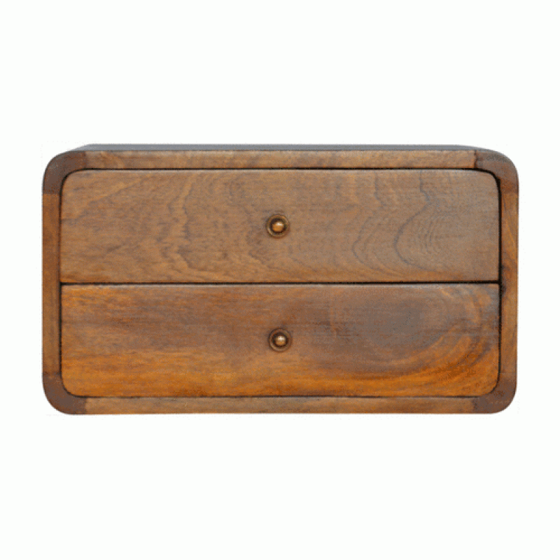 Curved Chestnut Floating Bedside Table with 2 Drawers