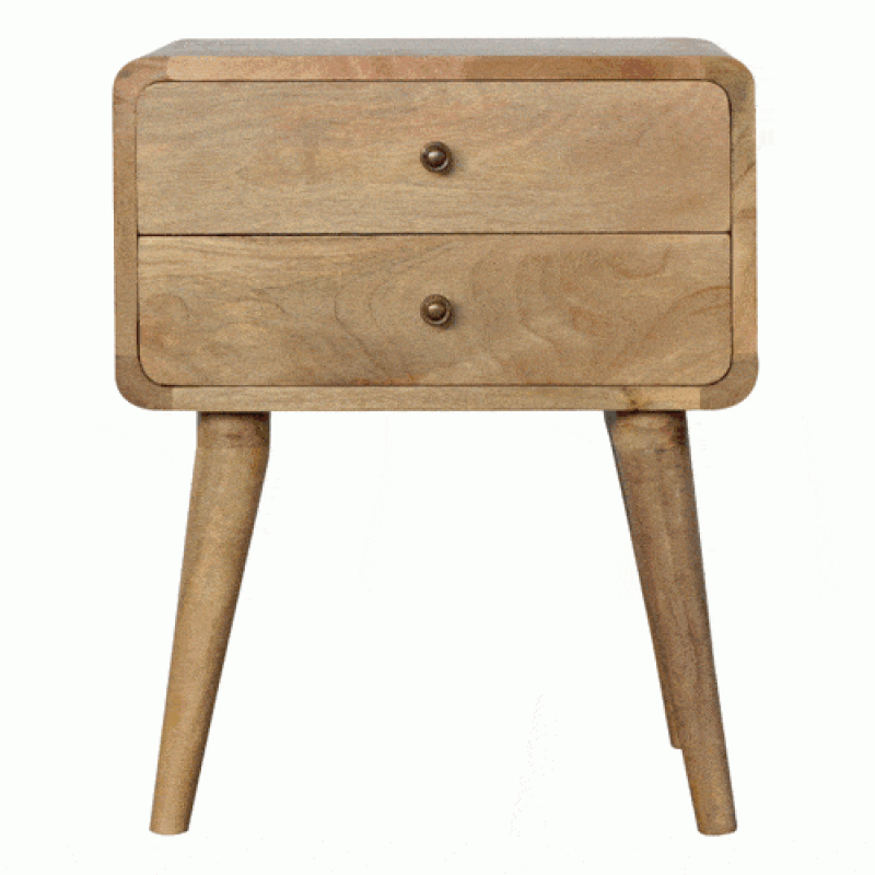 Curved Oak-Ish Nachttisch mit 2 Schubladen