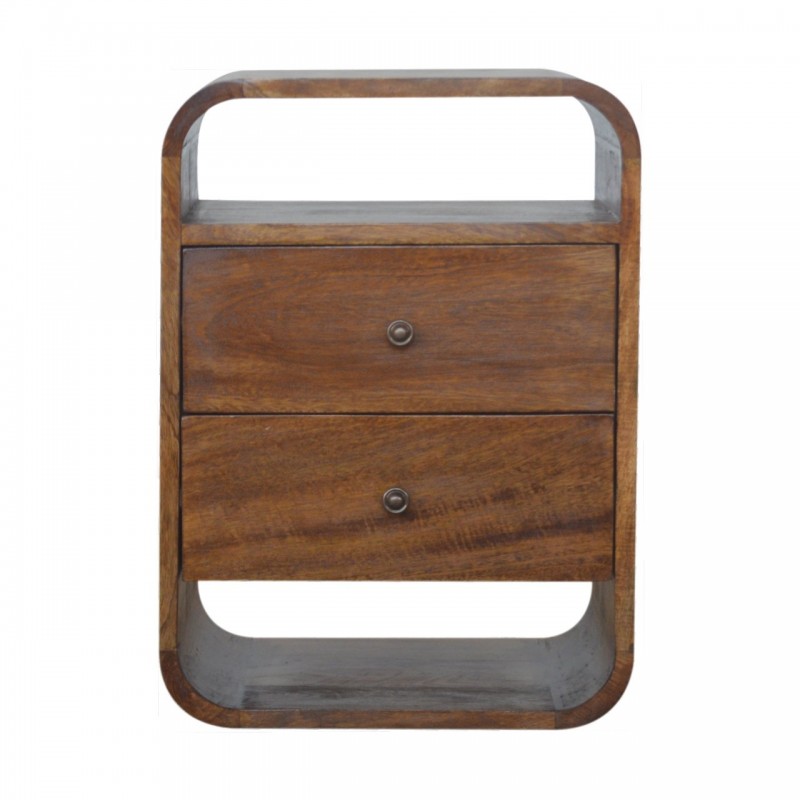 Chestnut Curved Edge Nachttisch mit 2 Schubladen