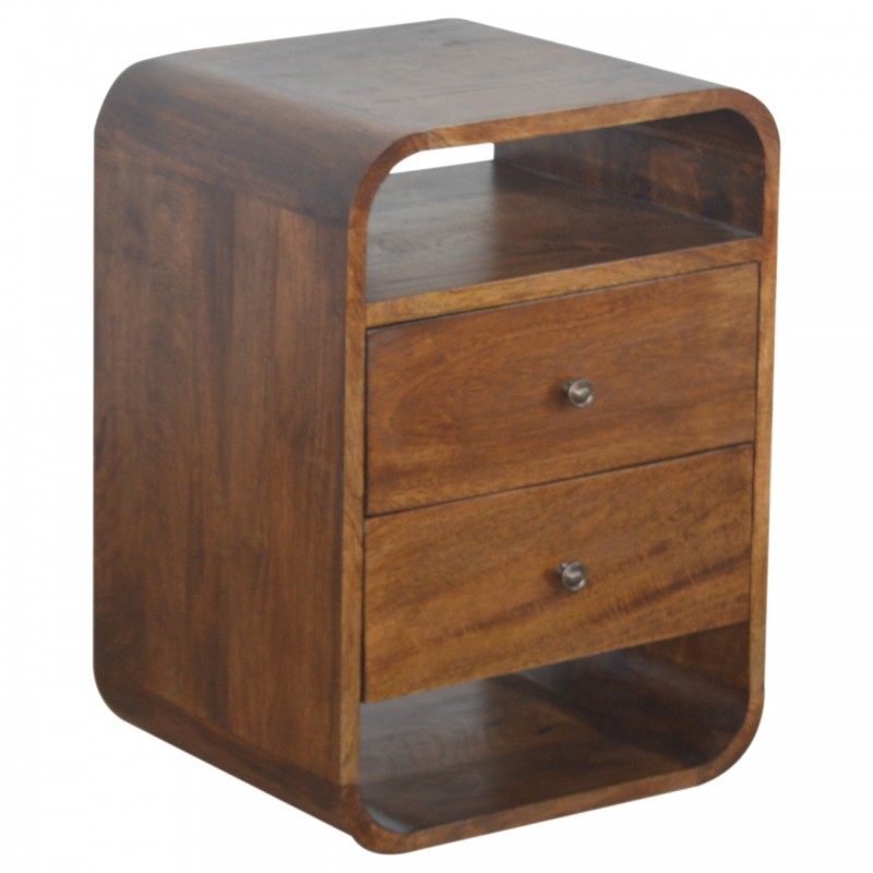 Chestnut Curved Edge Nachttisch mit 2 Schubladen