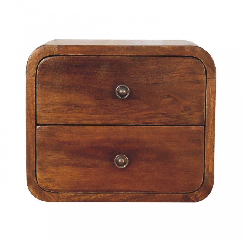 Mini Curved Chestnut Floating Bedside Table with 2 Drawers