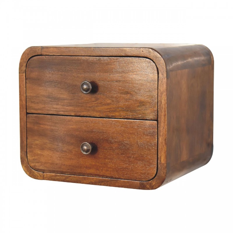 Mini Curved Chestnut Floating Bedside Table with 2 Drawers