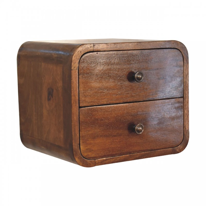 Mini Curved Chestnut Floating Bedside Table with 2 Drawers