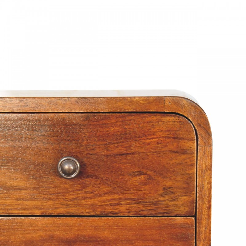 Mini Curved Chestnut Floating Bedside Table with 2 Drawers