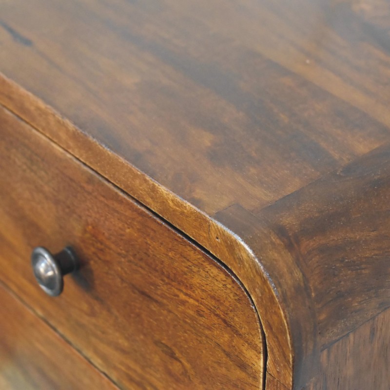 Mini Curved Chestnut Floating Bedside Table with 2 Drawers