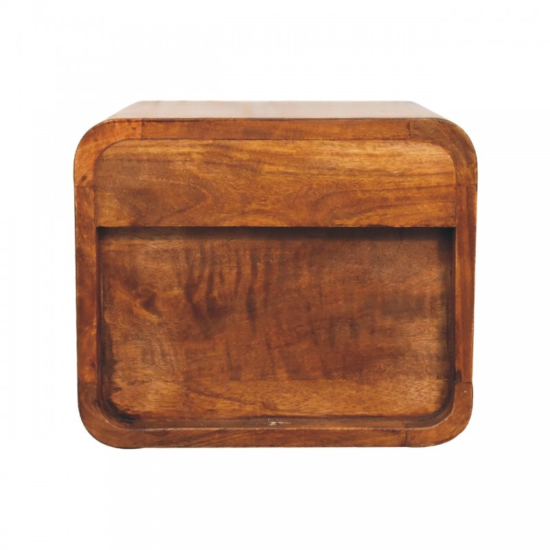 Mini Curved Chestnut Floating Bedside Table with 2 Drawers