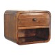 Mini Curved Chestnut Floating Nightstand with Open Shelf