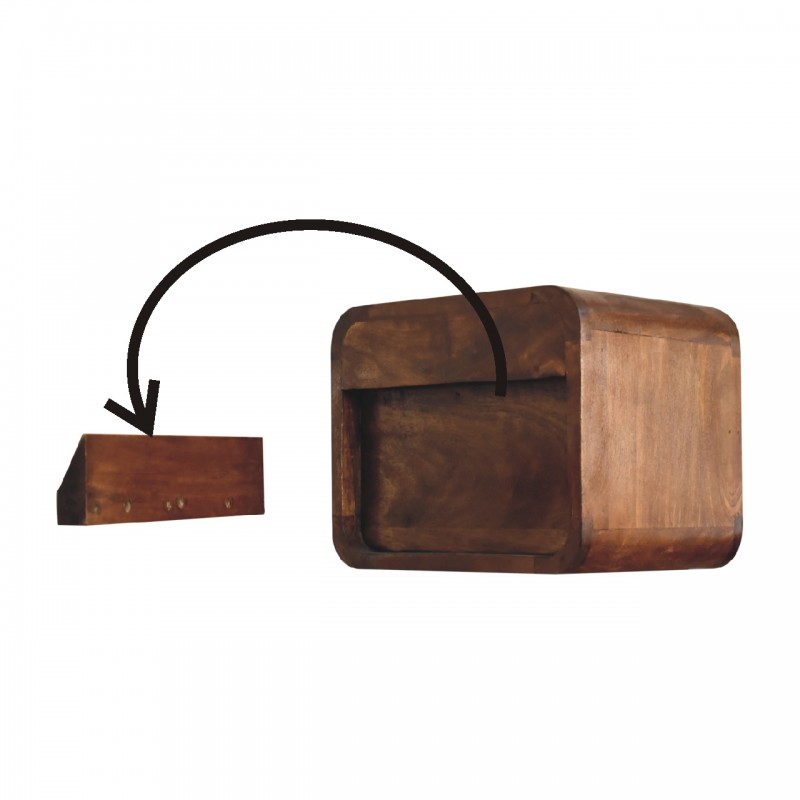 Mini Curved Chestnut Floating Nightstand with Open Shelf
