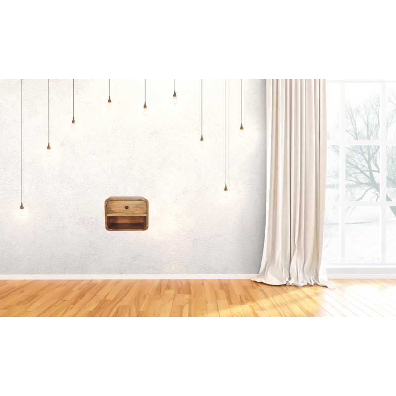 Mini Oak-Ish Floating Bedside Table with Open Shelf