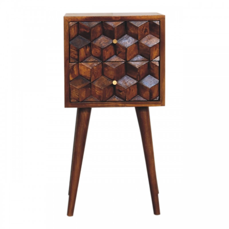 Компактная прикроватная тумба Mini Cube Carved Chestnut с 2 ящиками