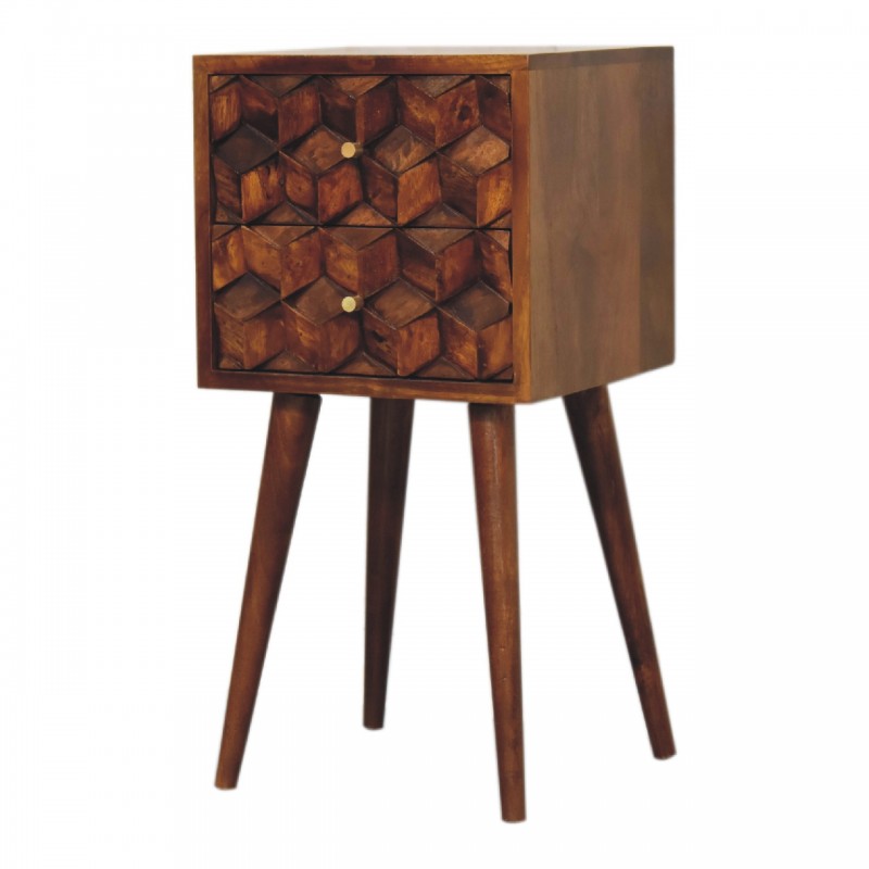 Компактная прикроватная тумба Mini Cube Carved Chestnut с 2 ящиками
