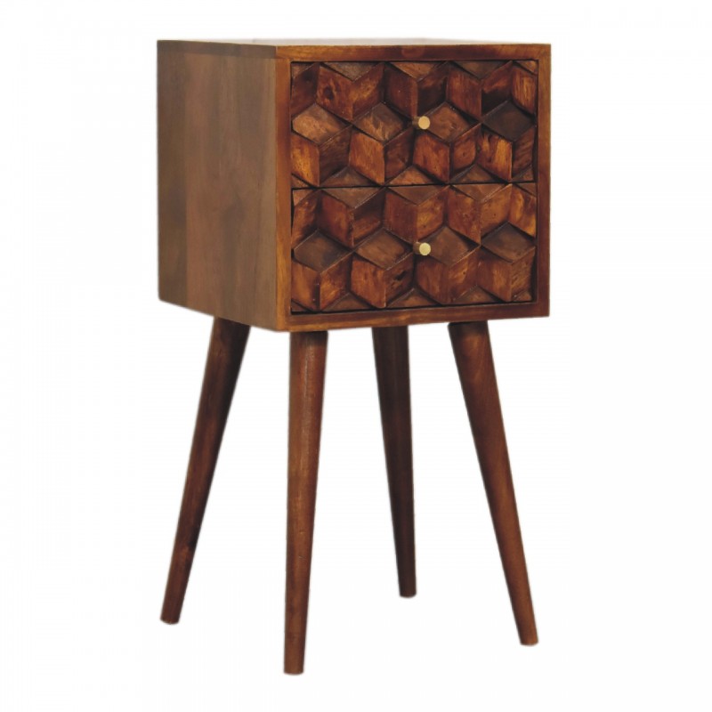 Компактная прикроватная тумба Mini Cube Carved Chestnut с 2 ящиками