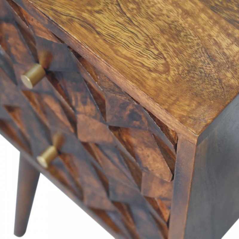 Компактная прикроватная тумба Mini Cube Carved Chestnut с 2 ящиками