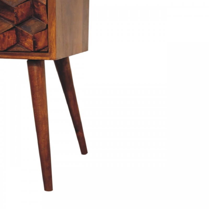 Компактная прикроватная тумба Mini Cube Carved Chestnut с 2 ящиками