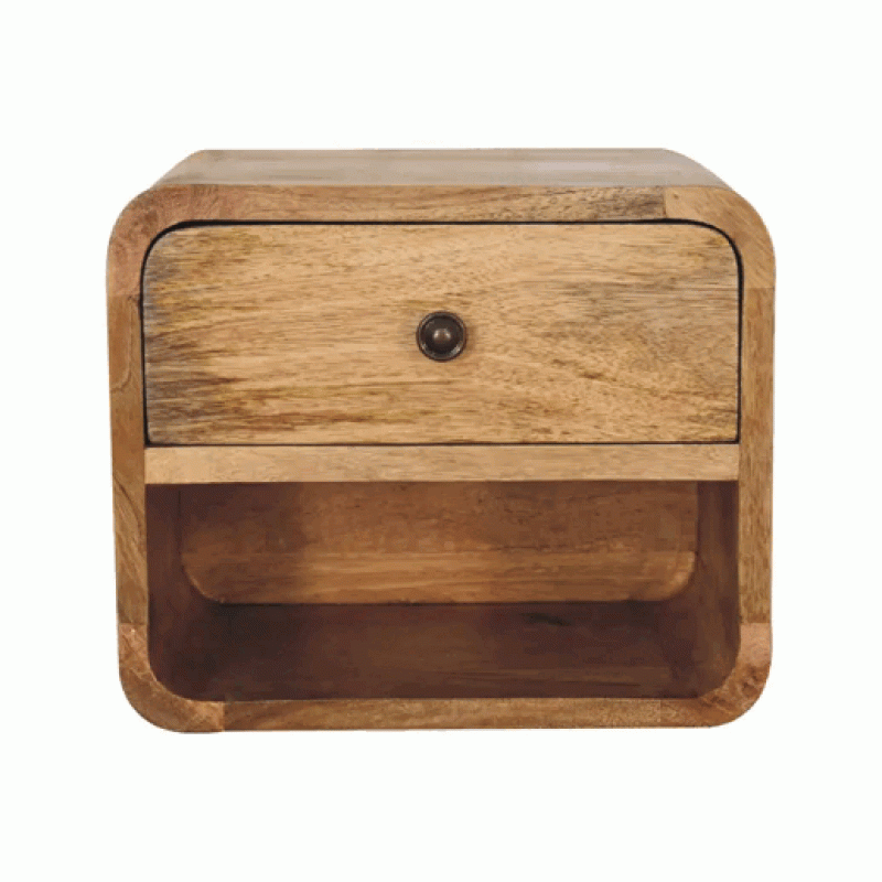 Mini Oak-Ish Floating Bedside Table with Open Shelf